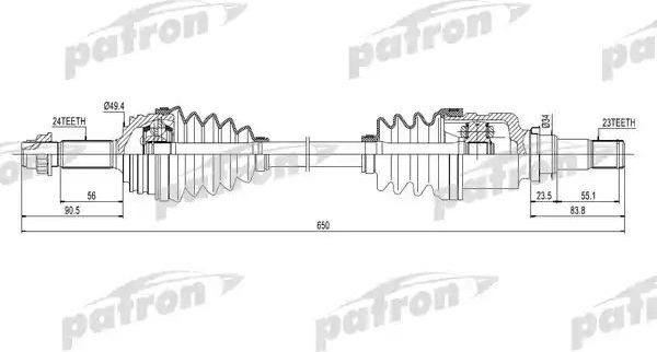 Полуось (привод в сборе, приводной вал) Patron передняя левая для Toyota Aygo I 2005-2014. Артикул PDS0259