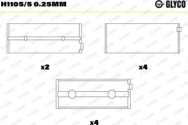 Вкладыши коренные Glyco для Ford Fiesta II 1989-1995. Артикул H1105/5 0.25mm
