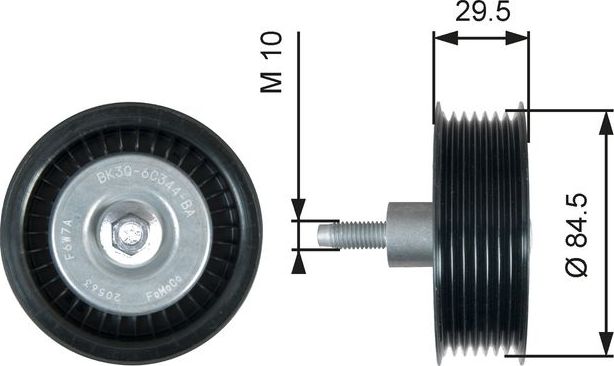 Направляющий (ведущий) ролик приводного поликлинового ремня Gates (полимерный материал). Артикул T36536