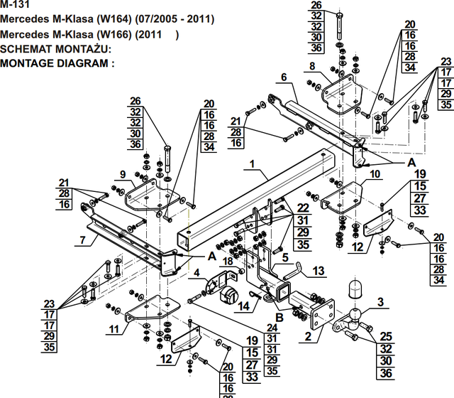 Фаркоп Steinhof под американский квадрат для Mercedes-Benz M-Класс (ML) W164 2005-2011. Артикул M-131