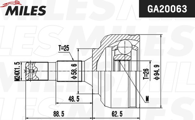 Шрус наружный (граната) Miles. Артикул GA20063