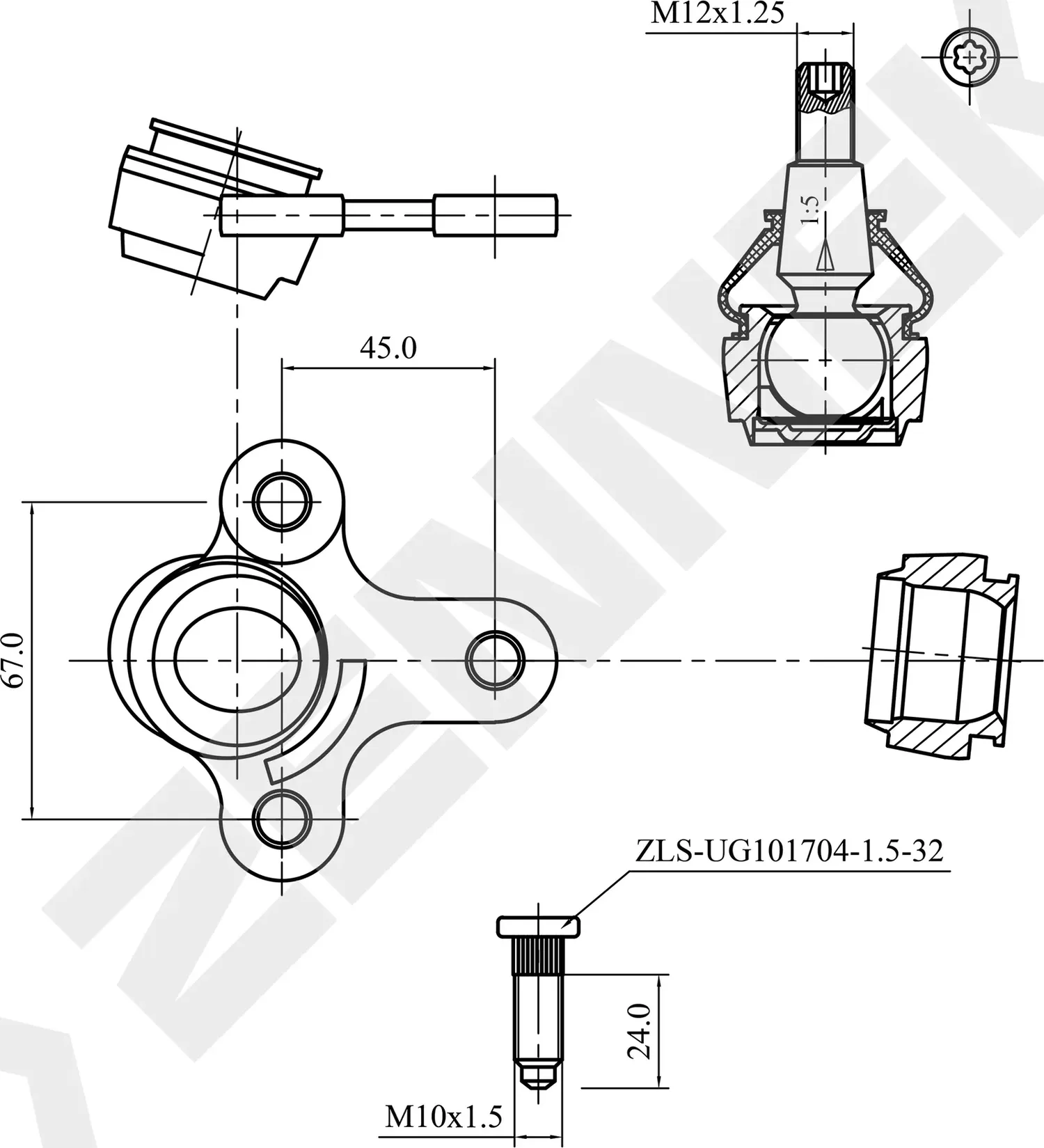 Опора шаровая левая AUDI A3, VW TOURAN 03 (Zennek). Артикул DBJ0055