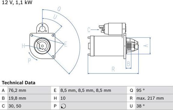 Стартер Bosch для Alfa Romeo MiTo I 2011-2018. Артикул 0 986 029 150