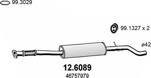 Глушитель (средняя часть) Asso для Fiat Punto II 1999-2012. Артикул 12.6089