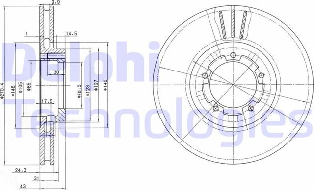 Тормозной диск Delphi передний для Ford Transit V 1994-1995. Артикул BG2663