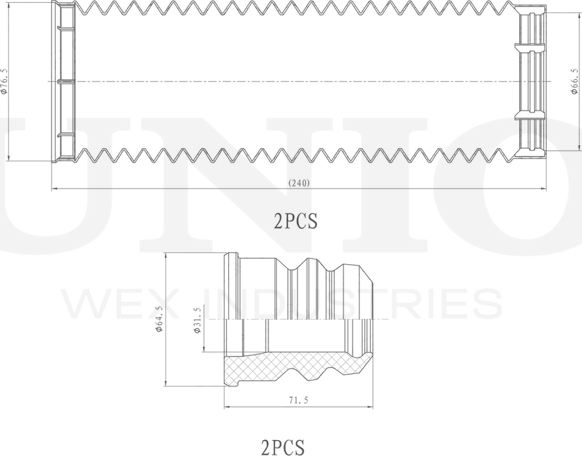 Отбойник и пыльник амортизатора, комплект (Unio). Артикул DUC-50057