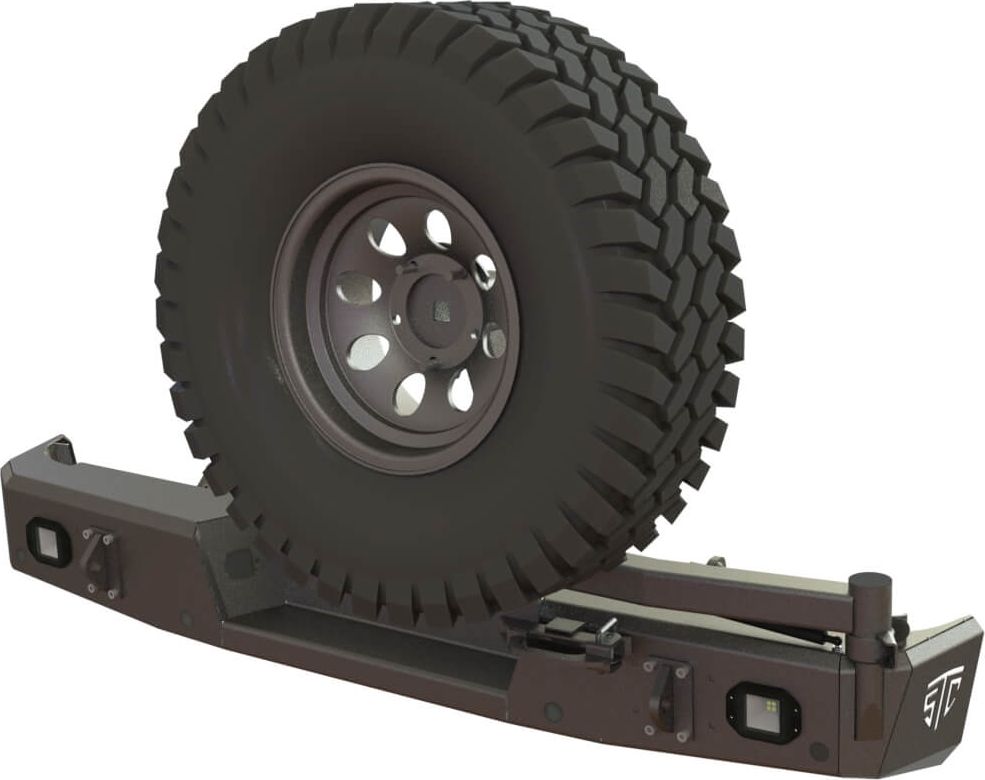 Бампер силовой STC задний для Toyota Tundra II 2007-2013 калитка справа, фарами заднего хода/ПТФ. Артикул STC-TT06-BR-C2-L2