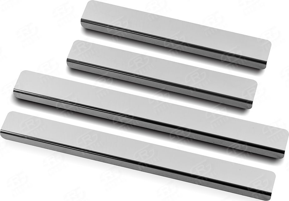 Накладка RusStal на пороги (лист нерж. зеркальный) для Volkswagen Polo V рестайлинг 2015-2020 седан. Артикул VWPOL15-01