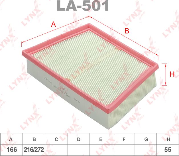 Воздушный фильтр LYNXauto для Jaguar E-Pace 2017-2026. Артикул LA-501