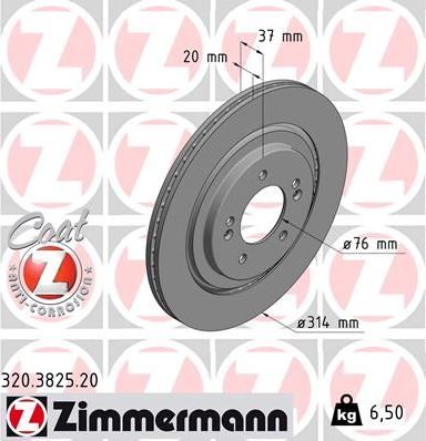 Тормозной диск Zimmermann Coat Z задний для Kia Optima IV 2015-2026. Артикул 320.3825.20