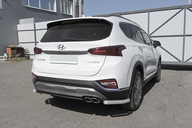 Защита Slitkoff заднего бампера d57 уголки для Hyundai Santa Fe IV 2018-2026 Серебристая. Артикул HSFT18-007S