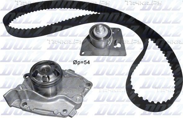 Помпа (водяной насос) с комплектом ремня ГРМ Dolz для Nissan Primastar I 2001-2006. Артикул KD128