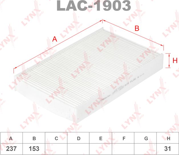 Салонный фильтр LYNXauto. Артикул LAC-1903