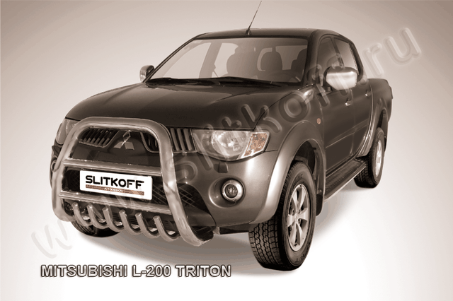 Кенгурятник Slitkoff d76 высокий с защитой картера для Mitsubishi L200 IV Triton 2006-2015. Артикул ML001