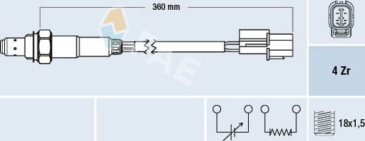 Лямбда-зонд (кислородный датчик) FAE. Артикул 77375