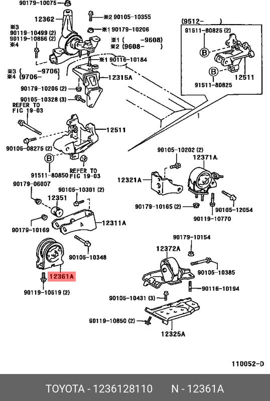 Подушка (опора) двигателя Toyota. Артикул 1236128110