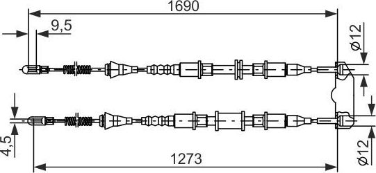 Трос ручника (тросик ручного тормоза) Bosch. Артикул 1 987 477 129