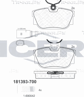 Тормозные колодки Icer задние для Ford Galaxy I 2000-2006. Артикул 181393-700