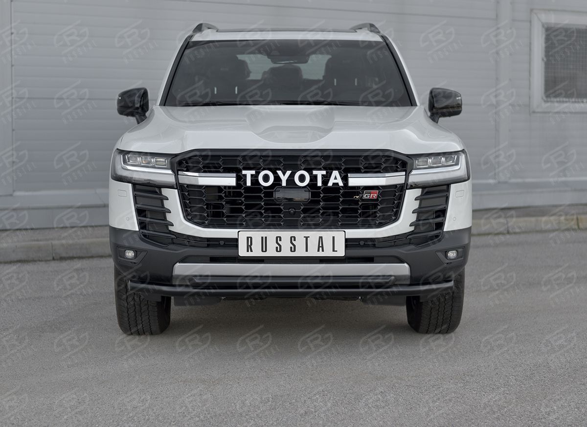 Защита RusStal переднего бампера d63 секции-d42 дуга для Toyota Land Cruiser 300 GR Sport 2021-2026 Черная. Артикул TLCZ-003964CH