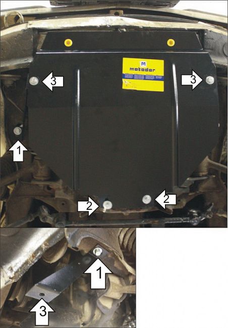 Защита Мотодор для картера, КПП Mercedes-Benz E-Класс W123 1976-1985. Артикул 01223