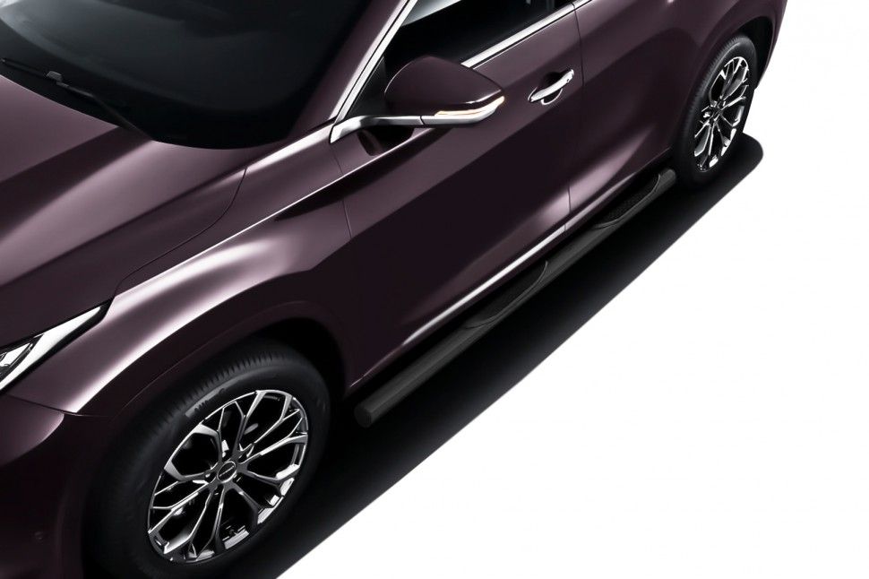 Пороги Slitkoff труба d76 с проступями для Exeed TXL 2020-2026 Черные. Артикул CHEX-TXL-004B