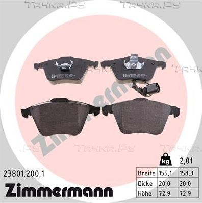 Тормозные колодки Zimmermann передние для Skoda Superb II 2008-2015. Артикул 23801.200.1
