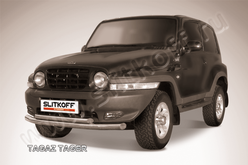Защита Slitkoff переднего бампера d76/57 двойная для ТагАЗ Tager 3-дв. 2008-2026. Артикул TAT009