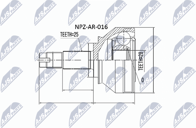 Шрус внутренний (граната) NTY передний для Alfa Romeo 147 I 2001-2010. Артикул NPZ-AR-016