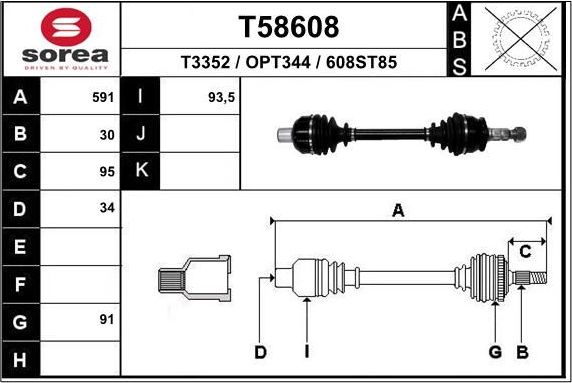 Полуось (привод в сборе, приводной вал) EAI. Артикул T58608