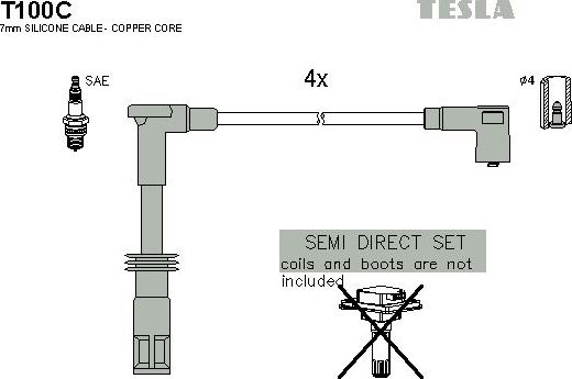 Высоковольтные провода (провода зажигания) (комплект) Tesla для Alfa Romeo 147 I 2001-2010. Артикул T100C
