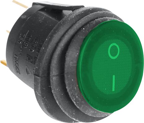 Переключатель РИФ включения/выключения круглый влагозащищенный с зеленой подсветкой. Артикул RIF22-1-3106200