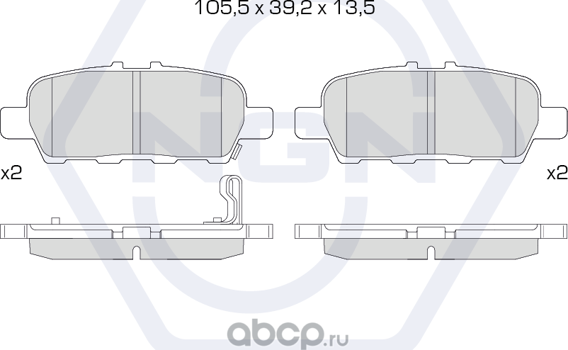Колодки тормозные керамические, задние (NGN). Артикул 3502040