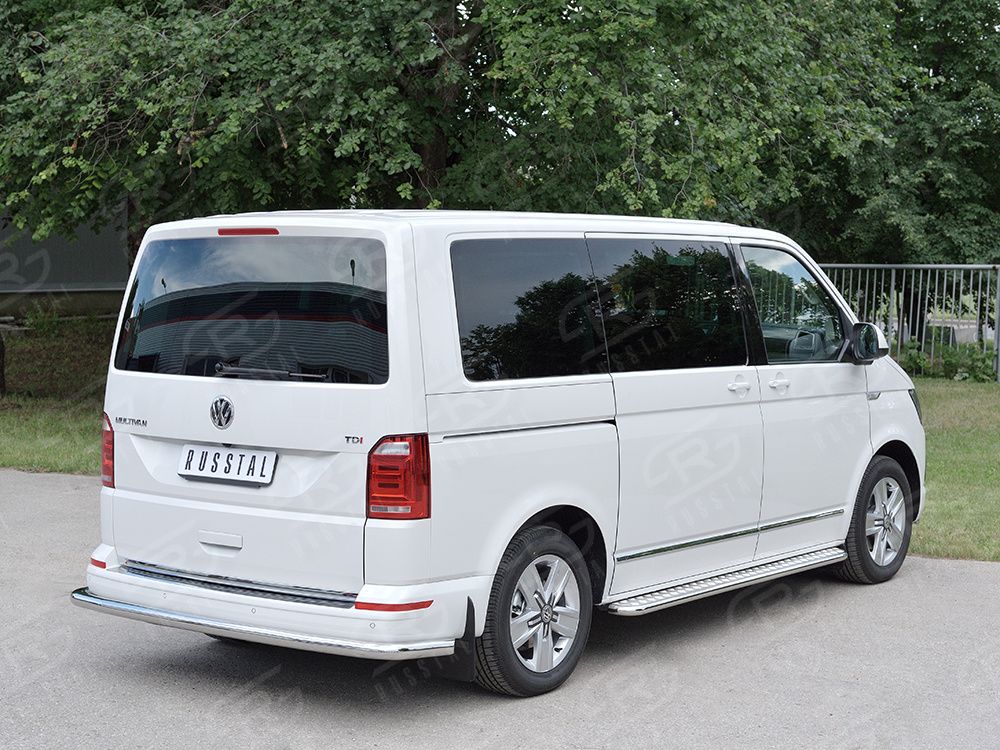 Защита RusStal заднего бампера d63 секция для Volkswagen Transporter T6 (длинная база) 2015-2026. Артикул VTCZ-002339