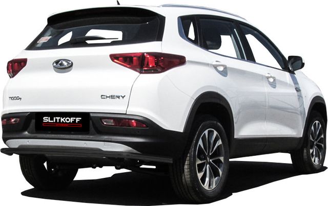 Защита Slitkoff заднего бампера d42 длинная для Chery Tiggo 7 2016-2026 Черная. Артикул CT7-007B