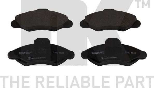 Тормозные колодки NK передние для Ford Escort V 1990-2000. Артикул 222518