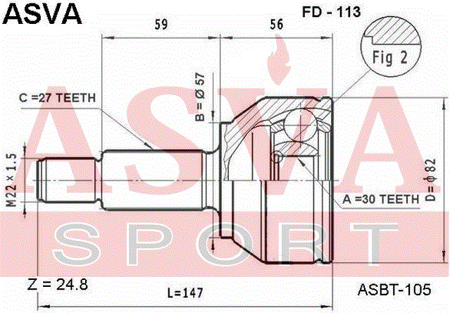 Шрус наружный (граната) Asva передний для Ford Mondeo I 1993-1996. Артикул FD-113