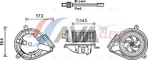 Вентилятор, мотор печки (отопителя) салона AVA (полимерный материал). Артикул MS8627