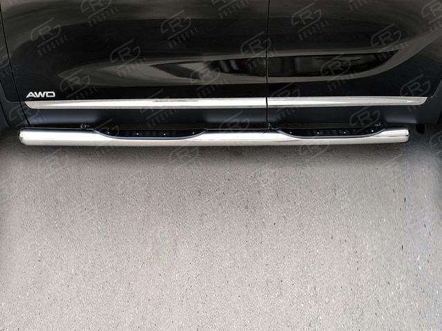 Защита порогов РусCталь труба d76 с накладкой (вариант 3) для Kia Sorento III Prime 2014-2017. Артикул KSPT-0022103