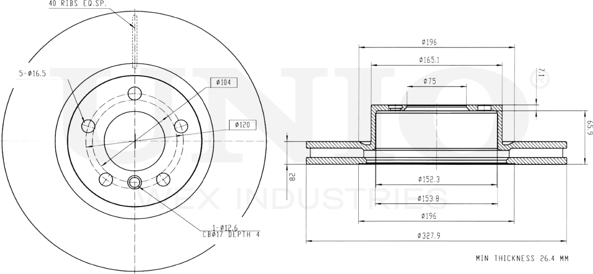 Диск тормозной (Unio). Артикул BRD-20342