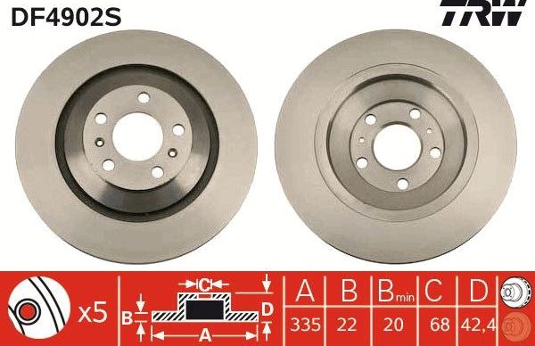 Тормозной диск TRW задний для Bentley Continental I 2003-2016. Артикул DF4902S