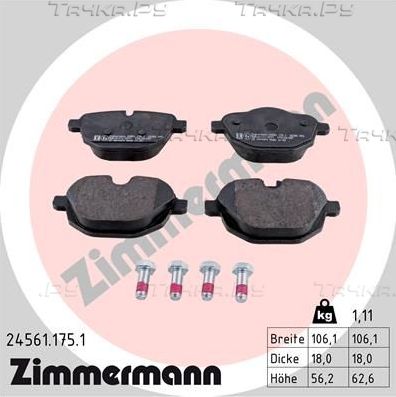 Тормозные колодки Zimmermann задние для BMW i8 I 2014-2020. Артикул 24561.175.1