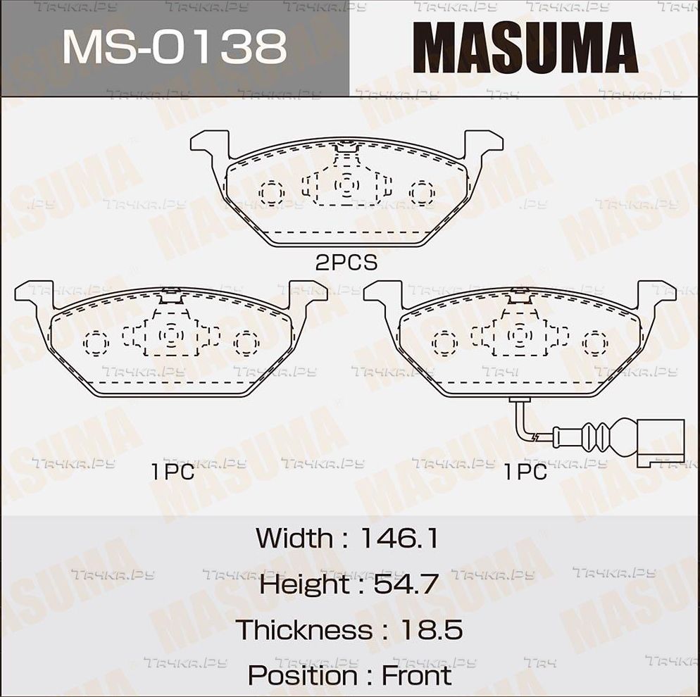 Тормозные колодки Masuma передние для Volkswagen Golf VI 2008-2012. Артикул MS-0138