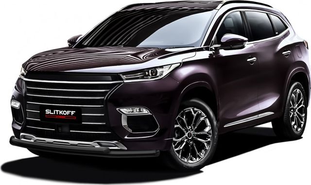 Защита Slitkoff переднего бампера d57/42 двойная для Exeed TXL 2020-2026 Черная. Артикул CHEX-TXL-002B