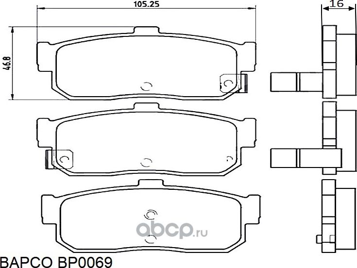 Колодки тормозные дисковые BP0069 задние, комплект, (Bapco) Bapco. Артикул BP0069