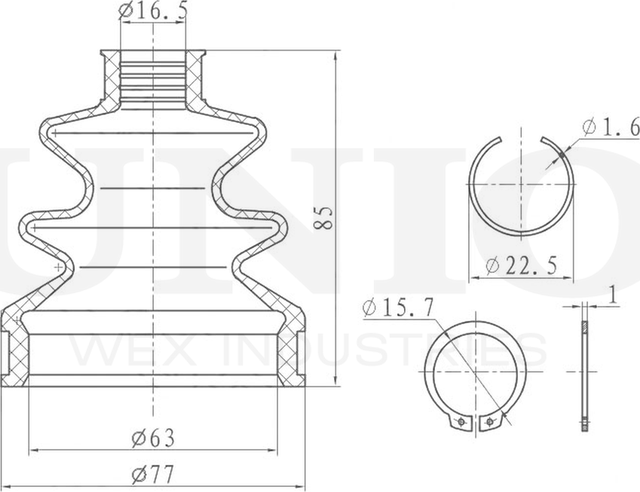 Пыльник ШРУС, комплект (Unio). Артикул DUC-30137K