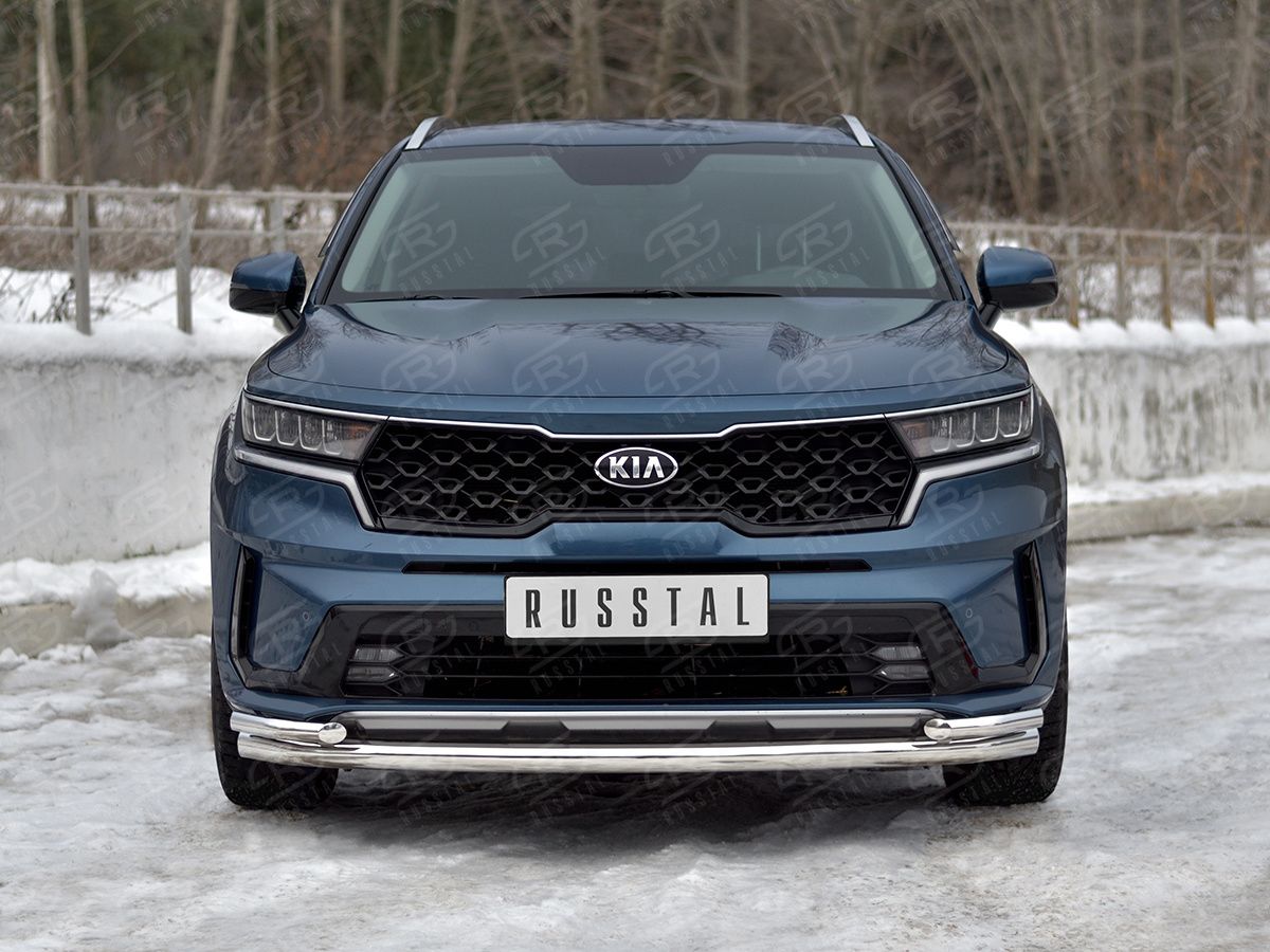 Защита RusStal переднего бампера d63 секции-d42 уголки для Kia Sorento IV 2020-2026. Артикул KSORZ-004015