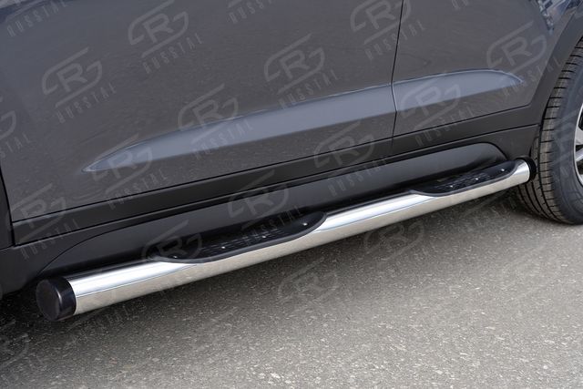 Защита порогов РусCталь труба d76 с накладкой (вариант 2) для Hyundai Tucson III 2015-2018. Артикул HTT-0022342