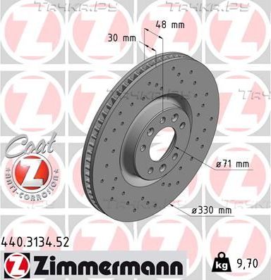 Тормозной диск Zimmermann SPORT Z передний для Peugeot 308 II 2013-2026. Артикул 440.3134.52