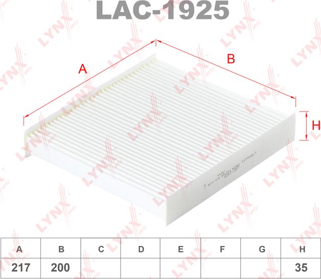 Салонный фильтр LYNXauto для Lada XRAY I 2016-2026. Артикул LAC-1925