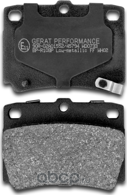 Тормозные колодки Gerat BP-R108P (задние) Low-metalic Gerat. Артикул BPR108P